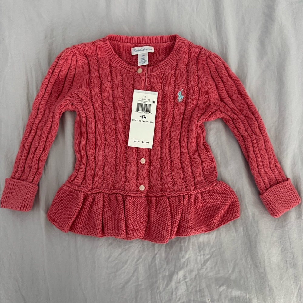 Ralph Lauren Coral Cable Knit Cardigan